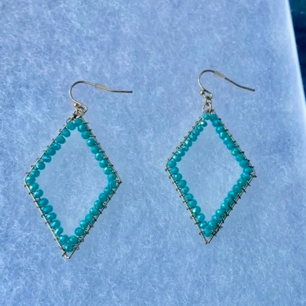 18k Gold Vermeil Aqua Beaded Earrings--ShayLula Boutique - Picture 2 of 3
